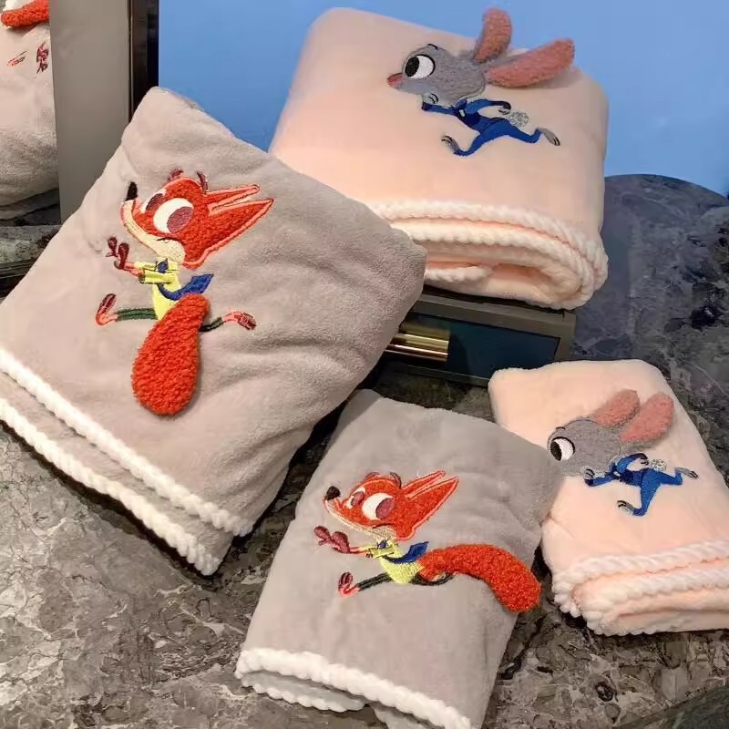 Zootopia Cute Towel and Bath Towel Two-Piece Set Soft Coral Velvet Water-Absorbent Quick-Drying Couple Student Dormitory Style