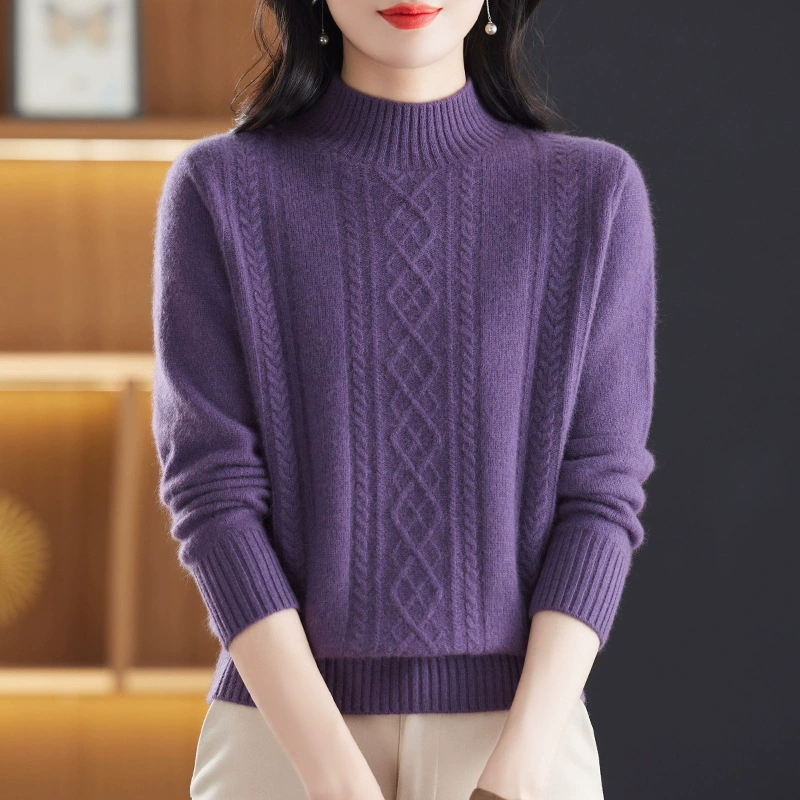 Утепленный свитер из шерсти альпаки с воротником-стойкой, женский, зимний, 2024, новый стиль, для мам, вязаный пуловер, шерстяная базовая кофта