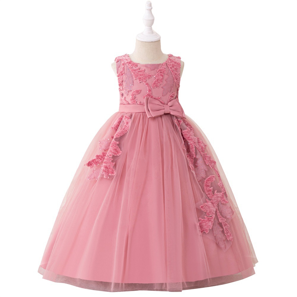 2026 nuevo vestido de niñas sin mangas princesa de tela de flor vestido de malla vestido de niña vestido de niña pequeña vestido largo