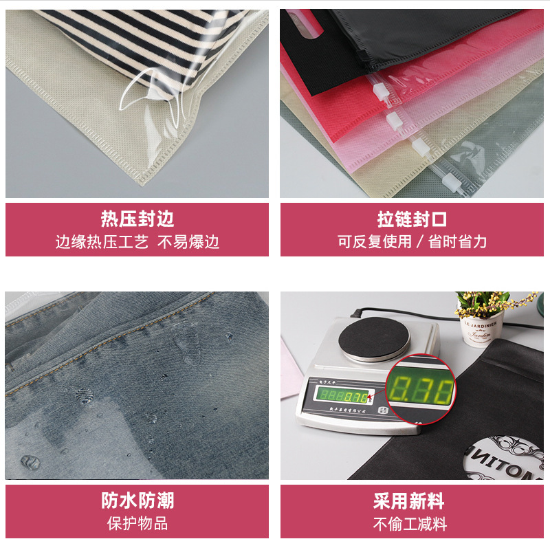 En stock no tejido cremallera bolsa bolso ropa bolsa de embalaje al por mayor ziplock bolsa no tejida transparente cremallera bolsa