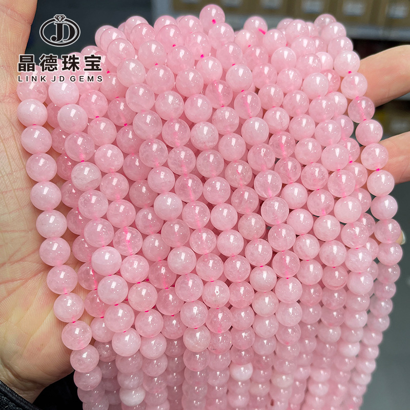 jingde jewelry color added natural pink crystal loose beads bracelet semi-finished products round beads handmade diy ornament accessories wholesale