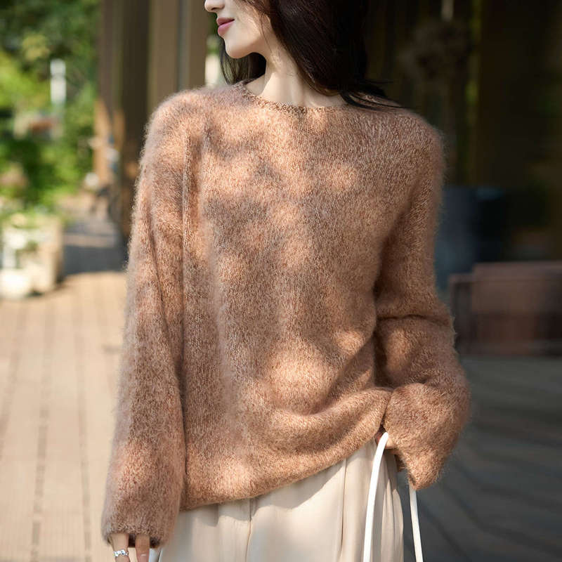 Heavyweight Fleece Seamless Stylish Knit Sweater for Women 2026 Warm Inner Layer Lazy Style Sweater Gray Series Top