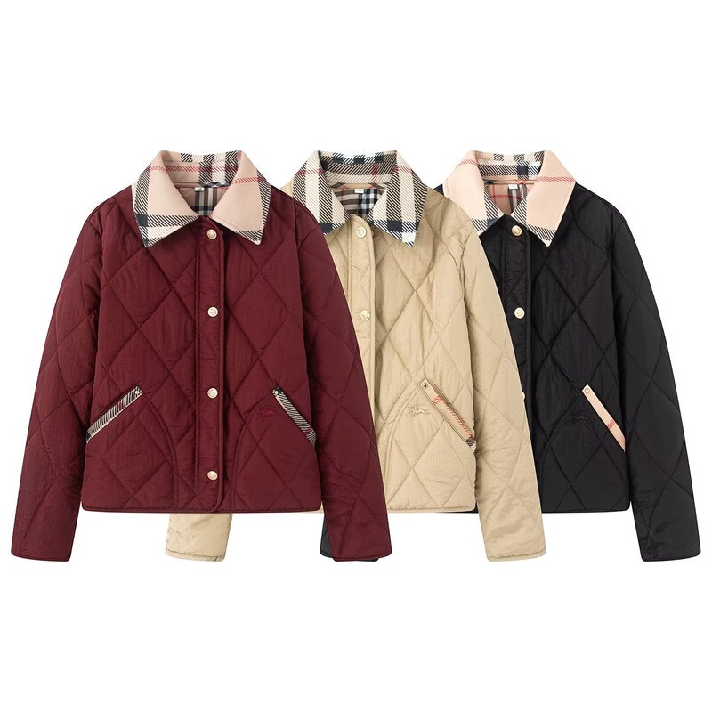 Cross-Border Foreign Trade Women's Clothing 2025 Autumn and Winter European and American Style Lapel Long-Sleeve Double-Pocket Quilted Cotton Jacket Cross-Border Foreign Trade Women's Clothing 2025 Autumn and Winter European and American Style Lapel Long-Sleeve Double-Pocket Quilted Cotton Jacket