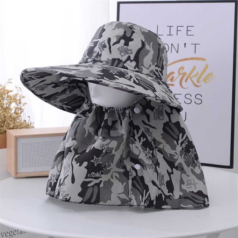 Camouflage Sunshade Hat Spring and Summer Men and Women's Korean-style Sunscreen Hat Mask Work Tea Picking Hat Cycling Shawl Hat