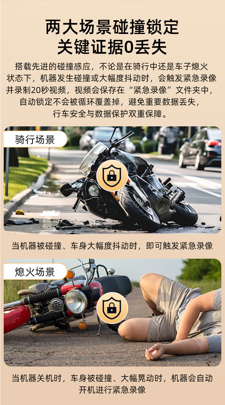 Electric vehicle dashcam, wireless riding recorder, 1080P, easy to detach, app mobile phone connectivity, compatible with all vehicle types