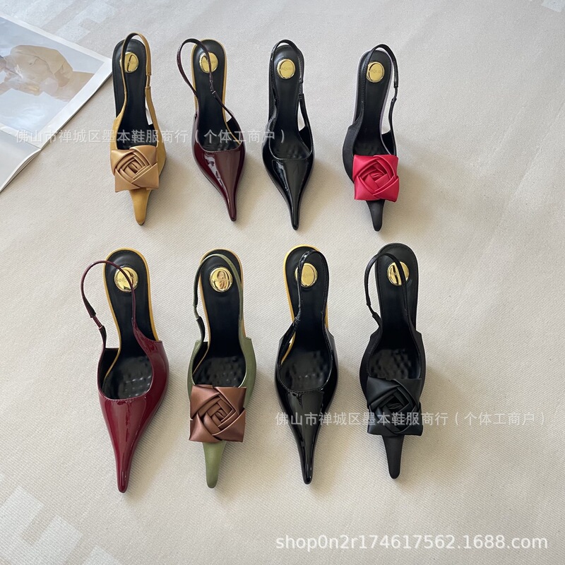 Yangshulin's Same Style Silks and Satins Rose Color Matching Pointed Toe High Heel Sandals for Women 25 New Shoes Baotou Super High Heel Shoes