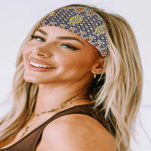 European and American Cross-border Fashion Sports Hair Band Yoga Hair Sweat-absorbent Headband New Women's Wide-brimmed Printed Headwear Spot