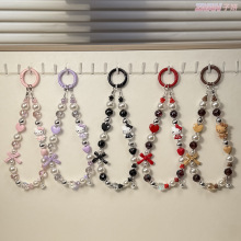原创水晶黑粉甜酷女包包挂饰INS珍珠钥匙扣挂件卡通合金KT手机链