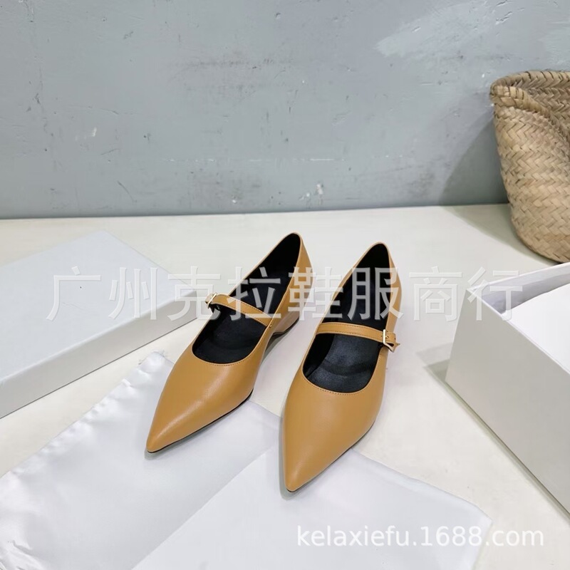 高端2025秋新款真皮尖头复古坡跟一字扣带玛丽珍鞋时装单鞋小皮鞋|undefined