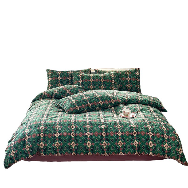 Completo lenzuola in cotone lavato motivo geometrico_voghion.com