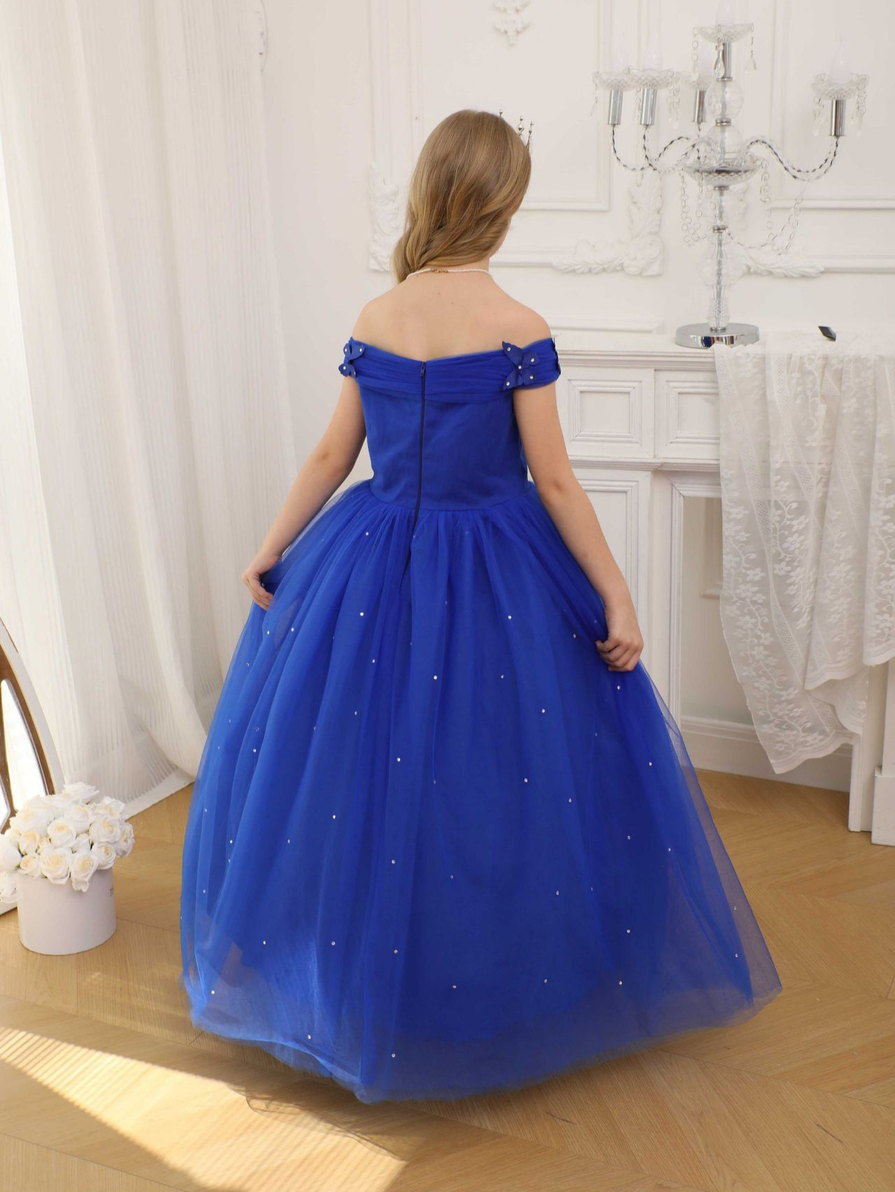 Ropa infantil transfronteriza, vestidos formales para niñas, vestidos de niña de las flores para bodas, vestidos de princesa Cenicienta de un solo hombro para niñas, vestidos largos de tul abullonados estilo anfitriona.