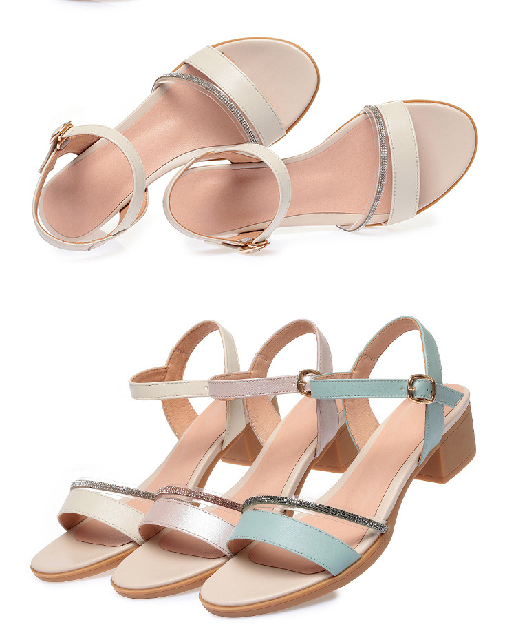 Sandal nữ hở mũi gót thấp da thật đế mềm chống trơn — màu be chi tiết 16