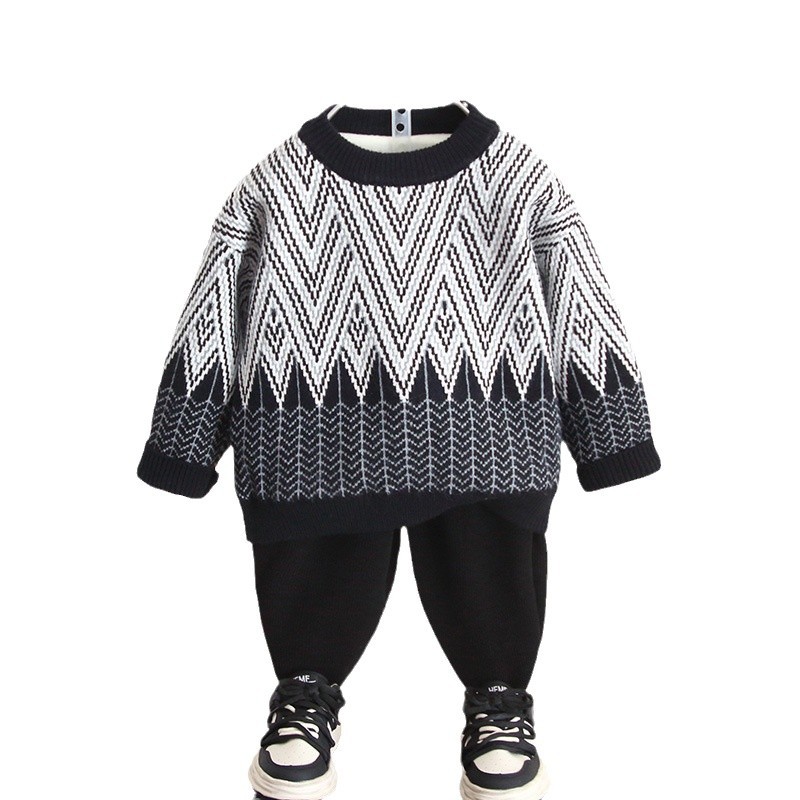 6591 suéter para niños más engrosamiento de terciopelo 2025 nuevo suéter de punto para niños de invierno camisa de fondo para niños bebé invierno