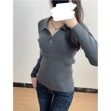 英杰2024S家秋季新款纯色简约百搭Polo领针织修身打底上衣240255