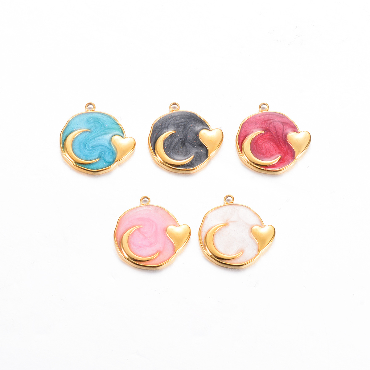 304 Stainless Steel Material 5 PCS/Package Stainless Steel Moon Heart Shape Pendant