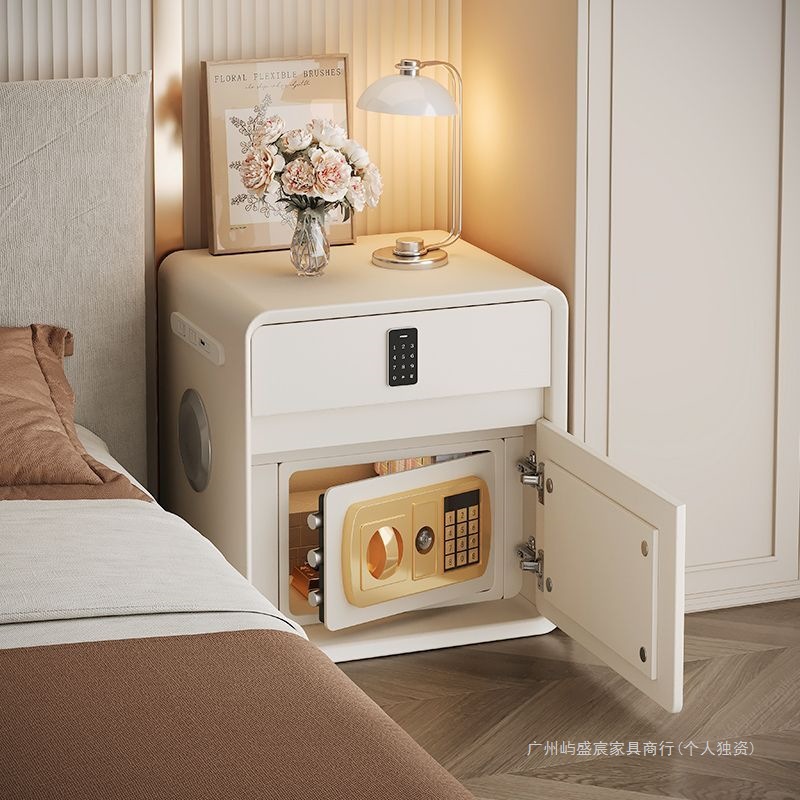 Smart Bedside Table Safe Integrated 2025 Popular Cream Home Bedroom Lockable High-End Small Storage Cabinet