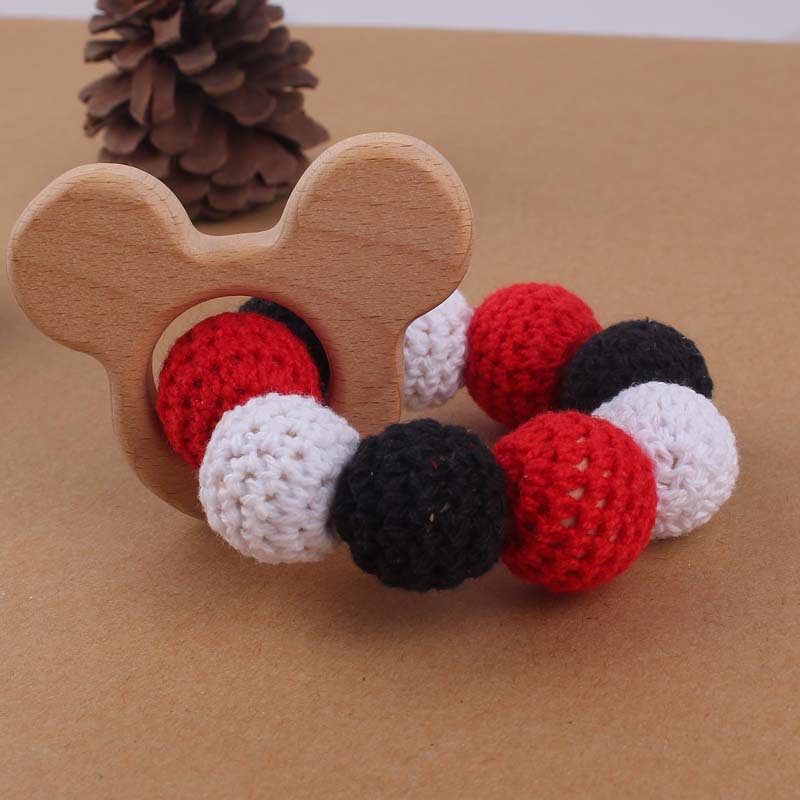Suministros para bebés Beech animal de dibujos animados pájaro mordedor DIY gran bola lana color pulsera teether juguete