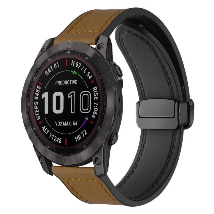 xDfind Crazy Horse Silicone Patch Magnetic Buckle Bracelet para Jamin Fenix 8 / 7X / 6X / 5X 26mm / Jamin Fen