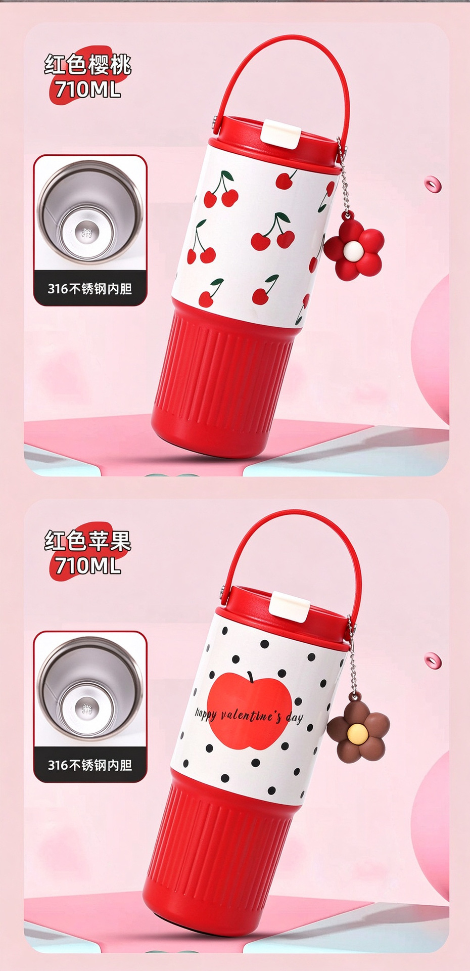 New 304 Stainless Steel Thermos Cup Creative Plaid Pattern Large Capacity Insulated Cup with Handle and Straw Car Cup Wholesale