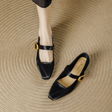 法式粗跟单鞋女2025夏季新款一字扣复古通勤舒适软底玛丽珍高跟鞋