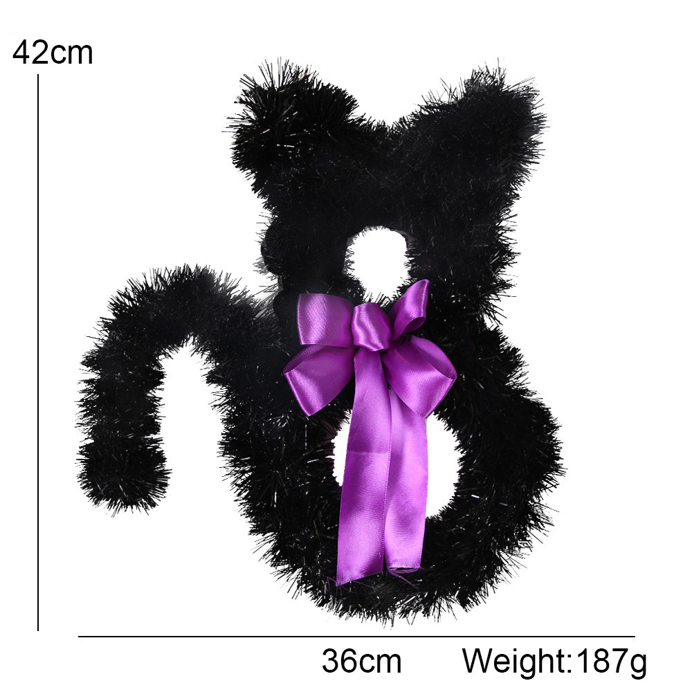 Adorno Colgante de Halloween 2025, Estilo Americano, Aro de Mimbre Plegable con Forma de Gato, Decoración Negra para el Hogar, Colgante DIY