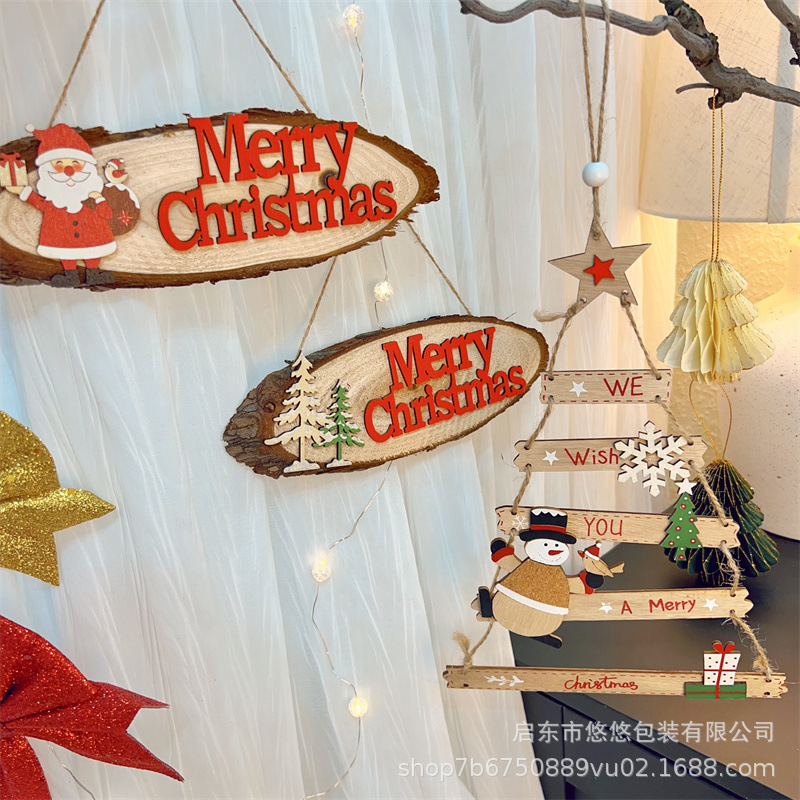 クロスボーダークリスマス木製装飾看板 クリスマス英語文字 ドア壁掛け 三角形ペンダント DIY小道具|undefined
