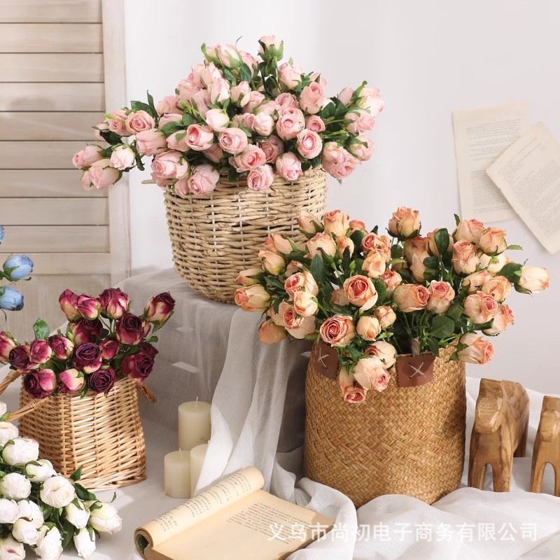 Flores de simulación 7 flores de rosa de borde focal, ramo de flores de mermelada de ciruela, decoración de boda, paisaje, diseño de fotografía, props, flores falsas
