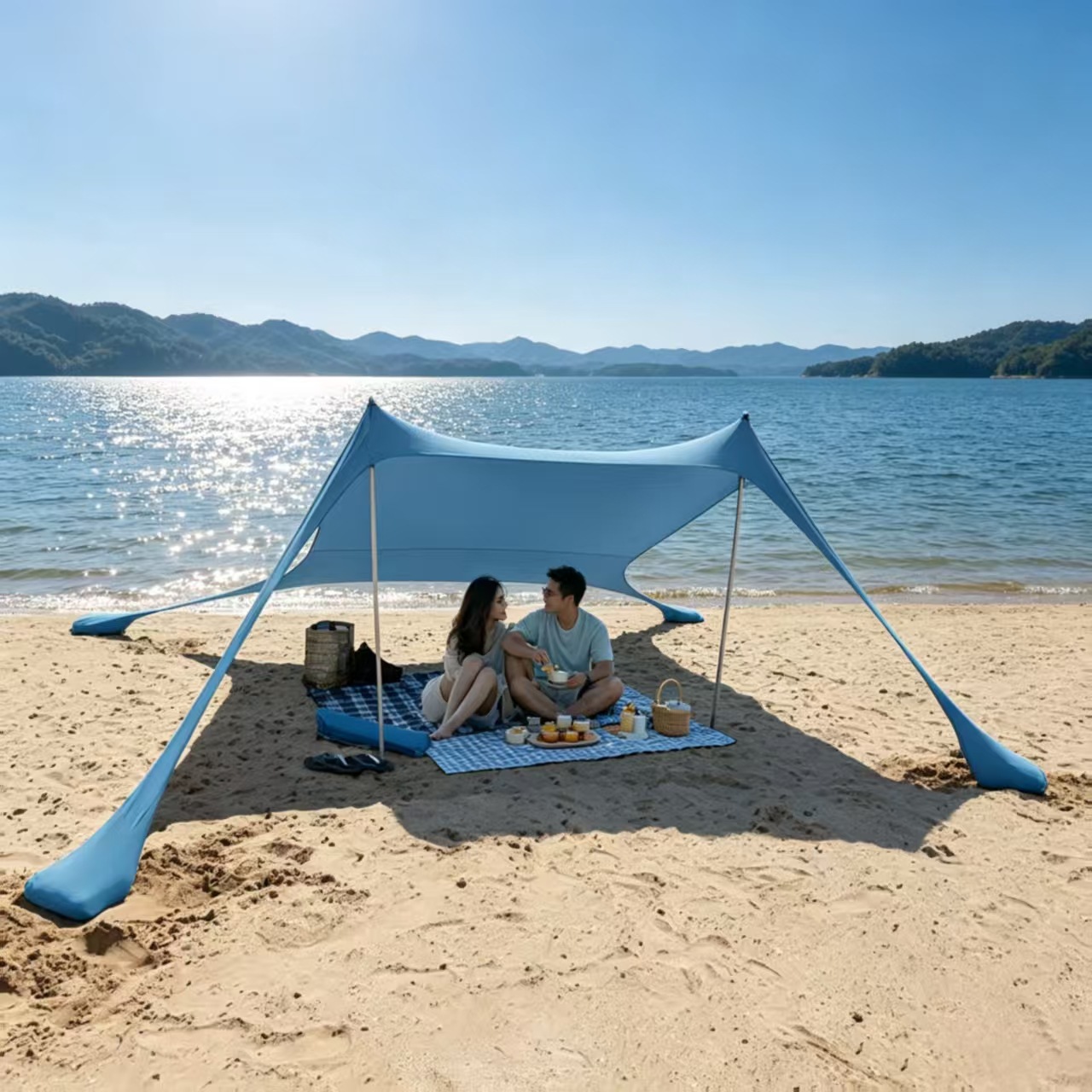 Lycra canopy stretch beach tent, sun protection and shade, portable and quick to set up, suitable for outdoor camping, fishing, and rain protection
