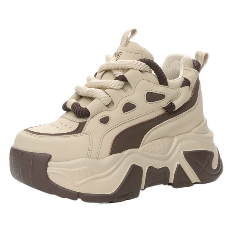 Женские повседневные спортивные туфли на танкетке с увеличенной высотой, в корейском стиле, с цветными блоками, на толстой подошве, осенняя новинка 2023 года, для студентов