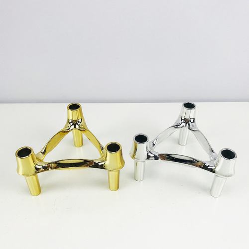 Modern simple European style light luxury silver gold molecular candlestick ornaments model house sales office soft decorations ornaments