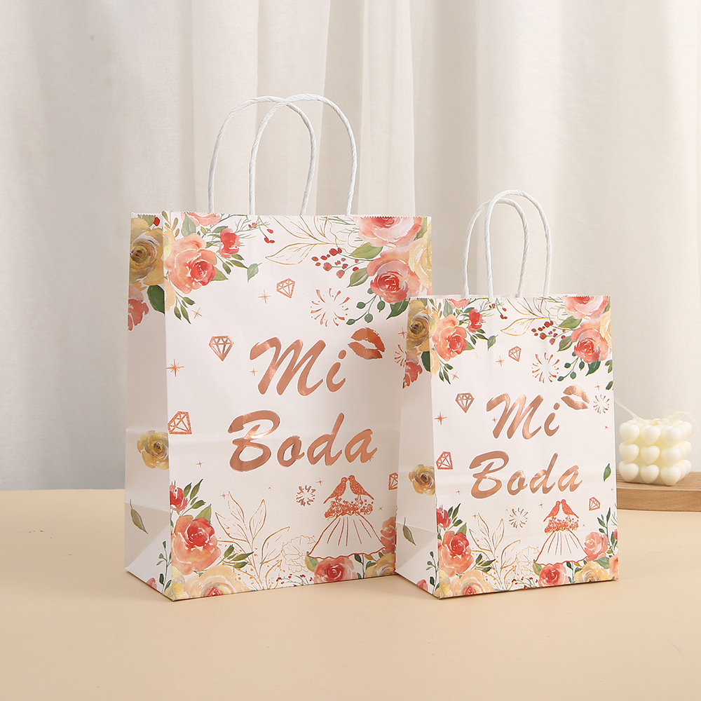 西语婚礼烫金牛皮纸纸袋子文字批发派对礼物包装袋商场购物袋