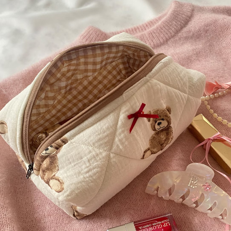Cosmetic Bag Bags Type Cute Bear Cloth Square Makeup Bags & Storage