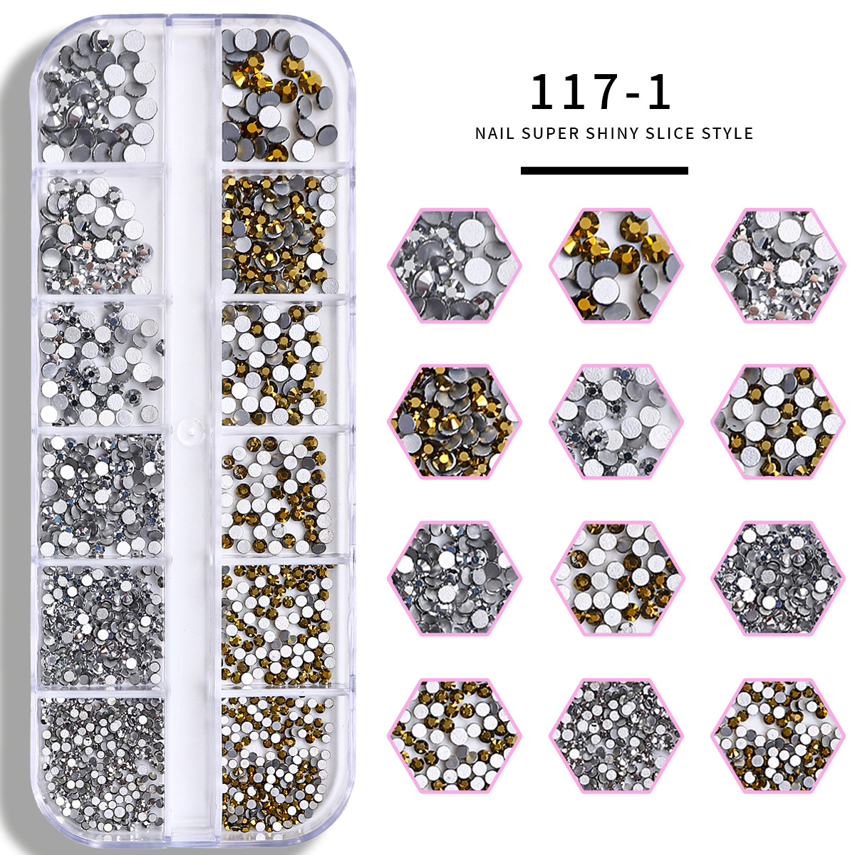 Set de joyas de uñas 12 barras de joyas taladro de uñas largo taladro de fondo plano mezclado taladro de forma especial superbrillante accesorios de uñas