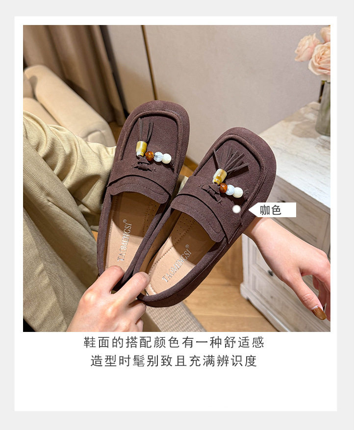 Giày boken nữ đế mềm tăng chiều cao trong, mũi tròn có khóa tua rua, form rộng size lớn — Khaki (toàn dải), Màu mơ (toàn dải), nâu sẫm chi tiết 7