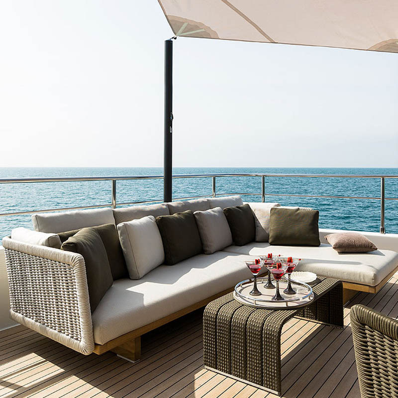 Sofá de jardín de ratán al aire libre Villa Garden B & B Sofá de teca nórdica simple al aire libre combinación de silla de mimbre tejida