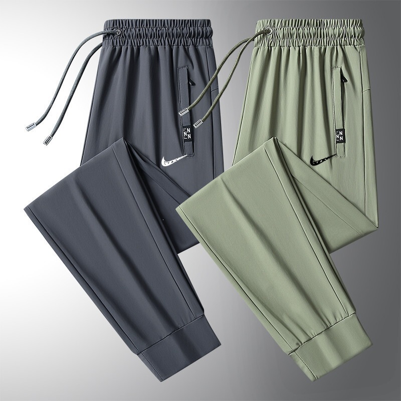 Ice Silk Casual Pants for Men, Summer Thin Straight-Leg Long Pants, Outdoor Cool Breathable Large Size Stretch Sports Pants