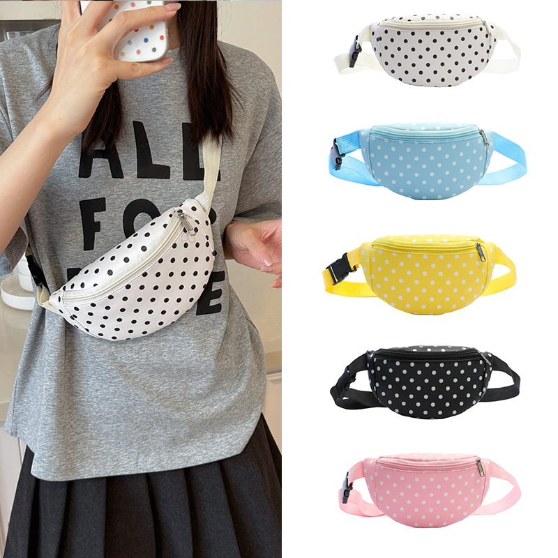 Cross-border wholesale high-appearance polka dot PU fabric crossbody bag with multiple pockets, large capacity, casual chest crossbody bag