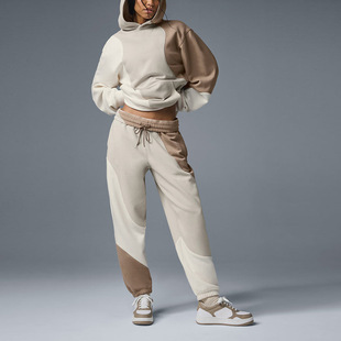Cross-border Autumn Color-block Hooded Sweat suit Casual Soft and Comfortable Leg-toe Trousers Outdoor Sports Fitness Wear for Women
