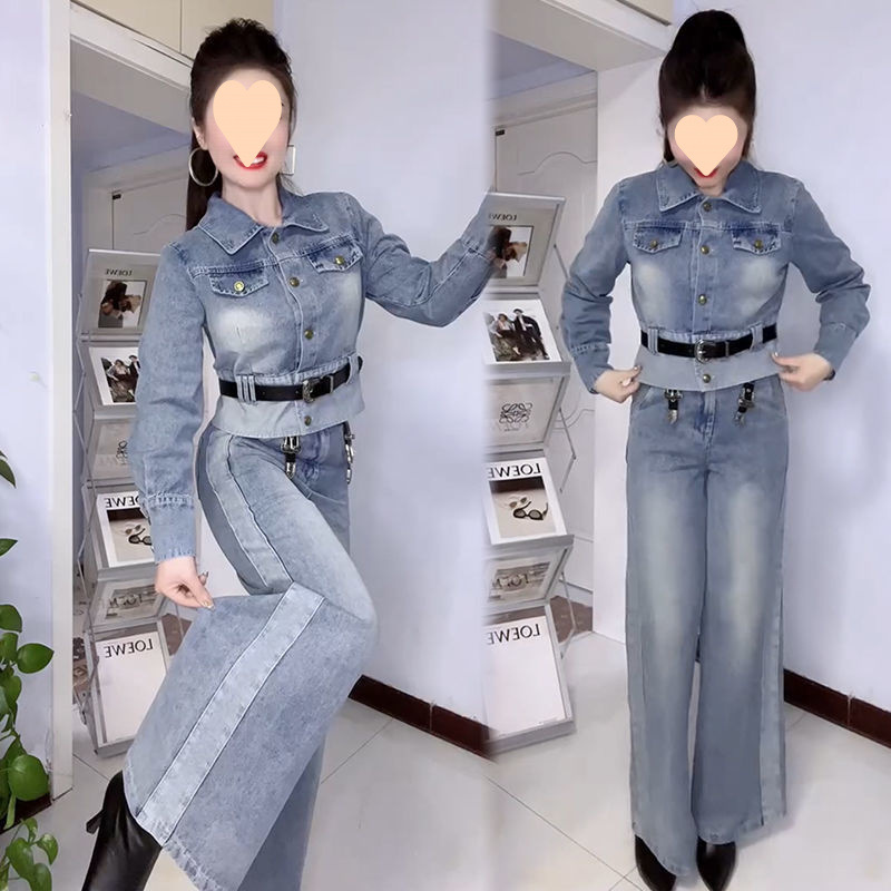 新款2025牛仔套裝女遮肉顯瘦洋氣大碼寬鬆時尚韓版網紅高檔兩件套