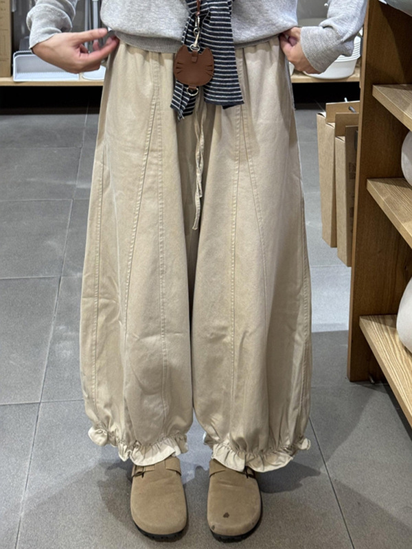 棕色阔腿花苞工装裤子女款大码秋季流行风格小个子今年流行梧桐裤|undefined