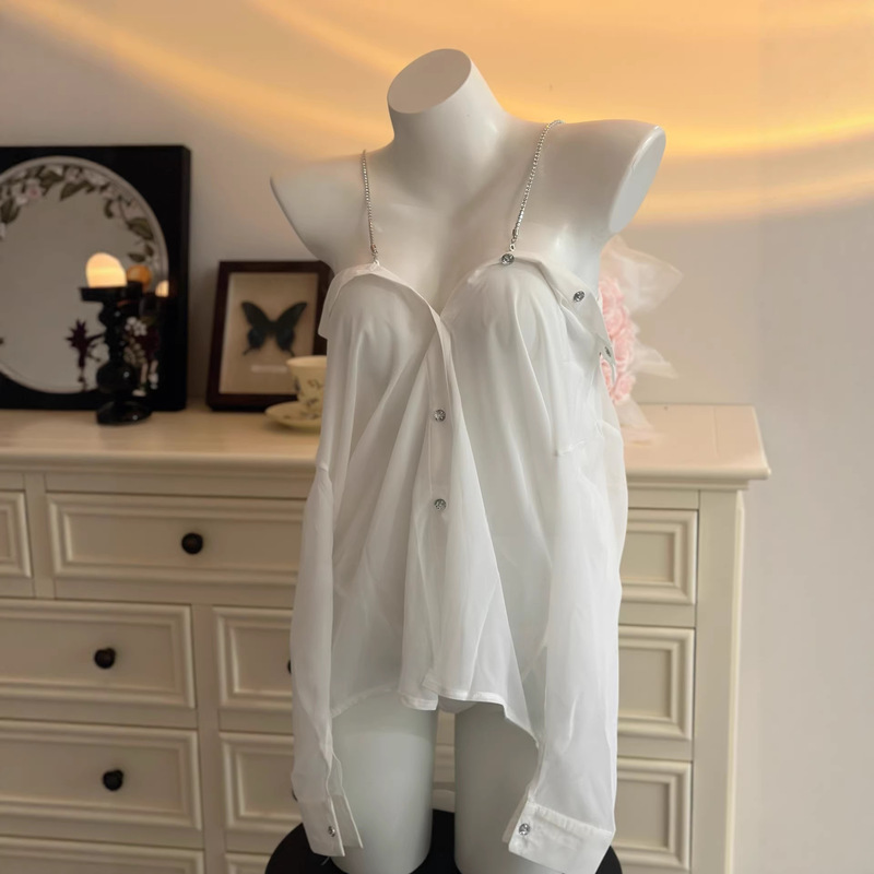 Suyanlu//Flirty and Sexy Boyfriend-Style Sheer Mesh Shirt, Plus-Size Pure Desire Date Wear, Off-Shoulder Thin Nightgown Suyanlu//Flirty and Sexy Boyfriend-Style Sheer Mesh Shirt, Plus-Size Pure Desire Date Wear, Off-Shoulder Thin Nightgown