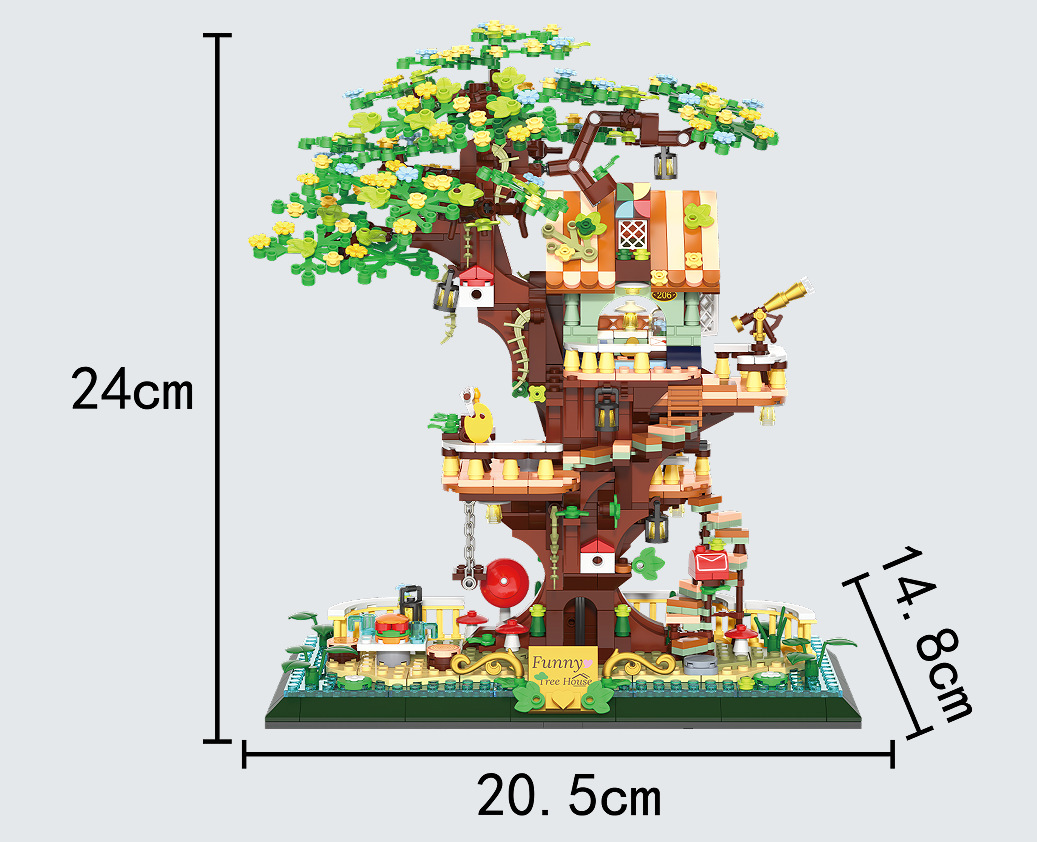 Zhegao642005 mini cuento de hadas bosque casa en el árbol modelo tridimensional de niños inteligencia de ensamblaje de bloques de construcción regalo transfronterizo