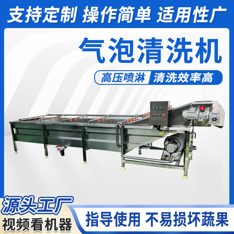 Fruit and Vegetable Bubble Cleaning Machine Shrimp Seafood Meat and Vegetable Cleaning Equipment Complete Line Continuous Vegetable Washing Machine