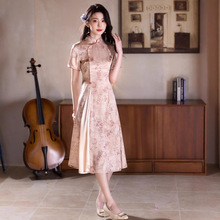 贝之韵复古民国风丝麻倒大袖旗袍2023年冬季新款毛绒领保暖舒适