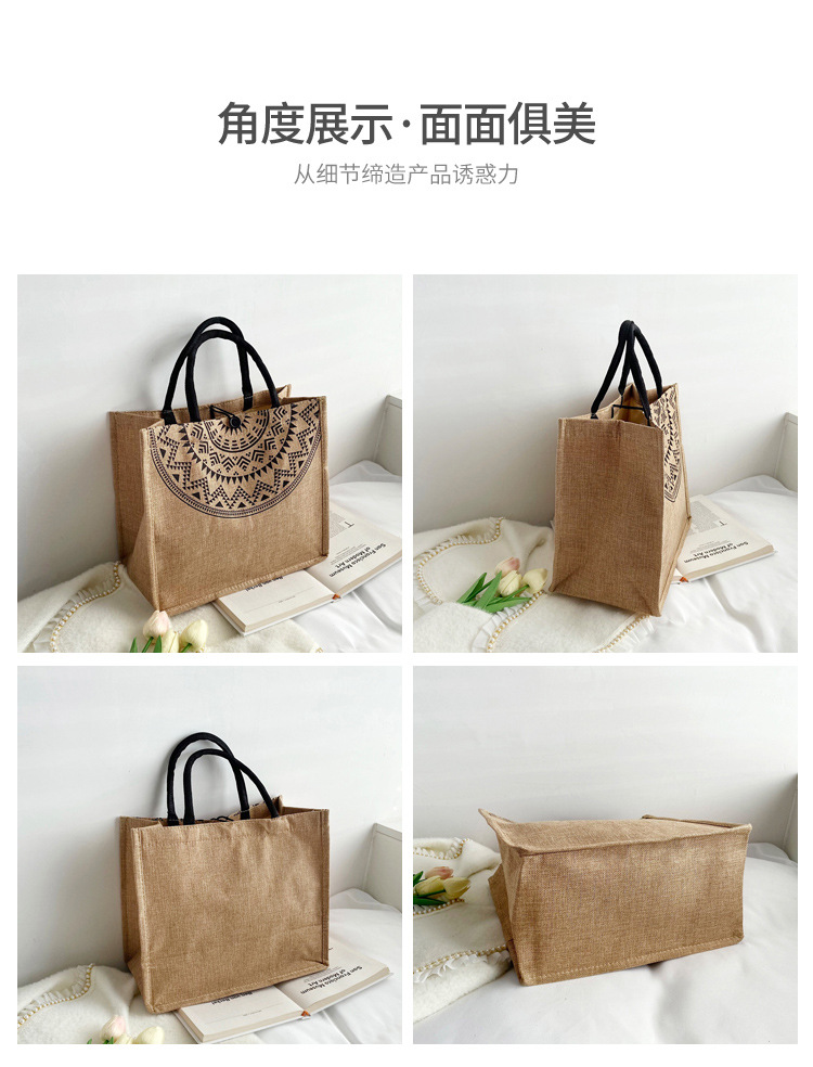 Foreign trade women's bag, cross-border linen handbag bag, 2021 Korean version composite jute cloth bag, fashionable single-shoulder shopping bag Specification drawing