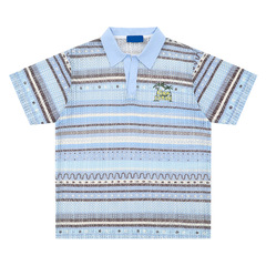 服の紳士服アメリカレトログラデーションストライプ透かし彫りポロシャツ半袖tシャツ男性カップルゆったりカジュアル上着