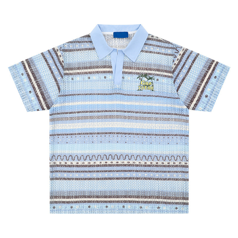Clothing Men's American Style Retro Graded Striped Hollow Polo Shirt Short-sleeved T-shirt Men's Couple Loose Casual Top