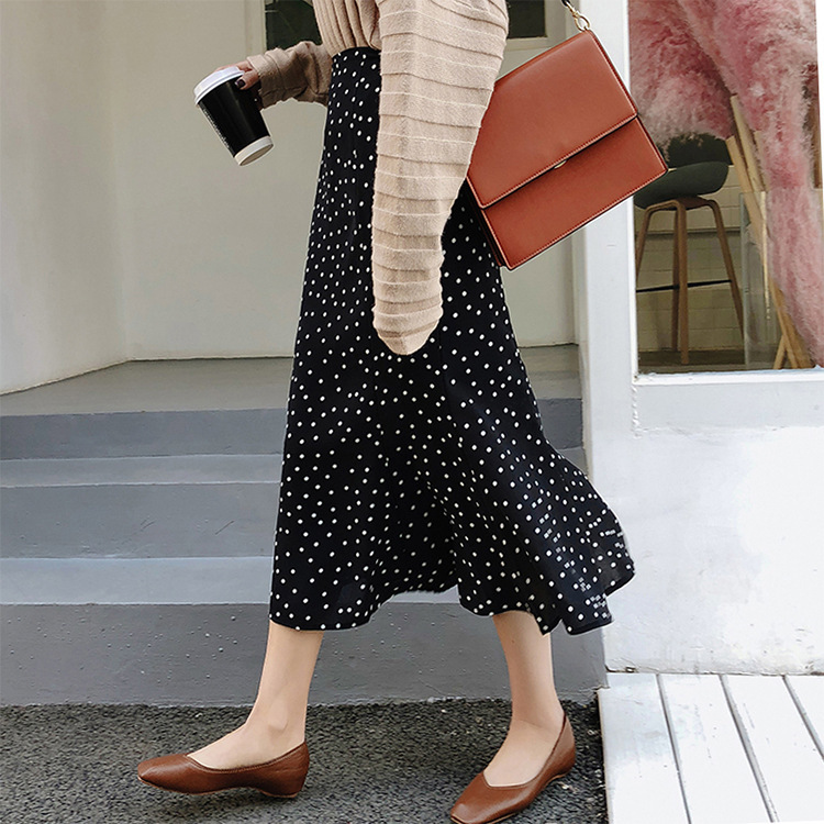 2026 Spring and Autumn Korean Style New Women's Skirt Summer Polka Dot Print Mid-Length High Waist Bodycon Slimming Mermaid Skirt