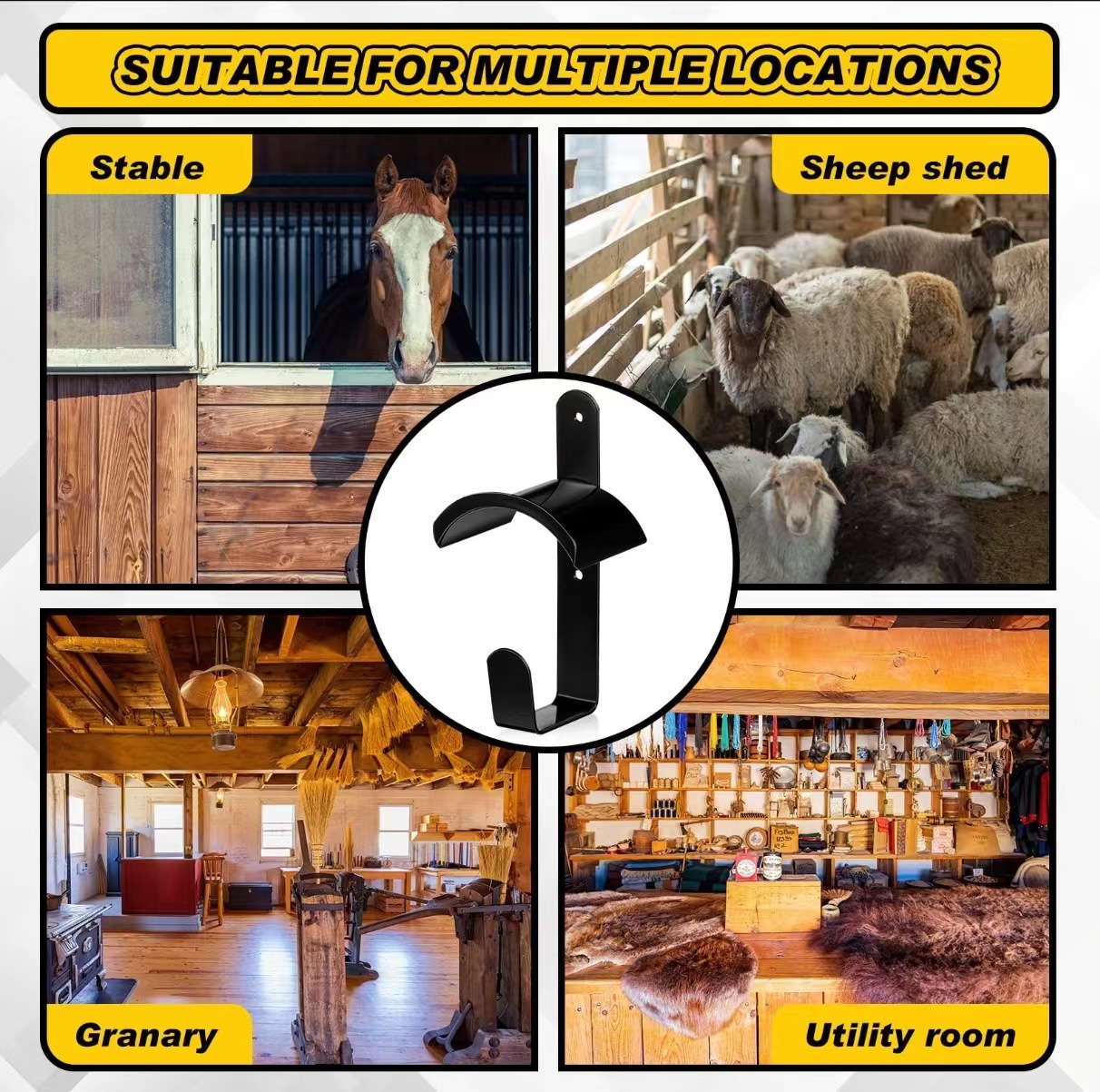 Cross-border exclusive factory direct sales of in-stock stable hardware, equestrian supplies, saddle racks, wall-mounted equestrian equipment storage hooks