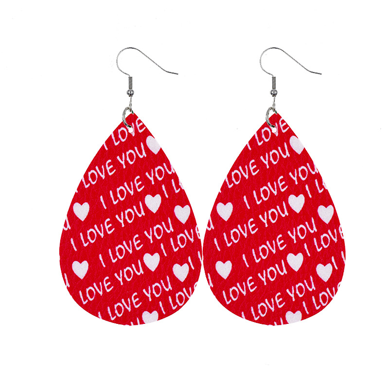 1 Pair Elegant Cartoon Style Vacation Letter Water Droplets Heart Shape Pu Leather Drop Earrings display picture 11